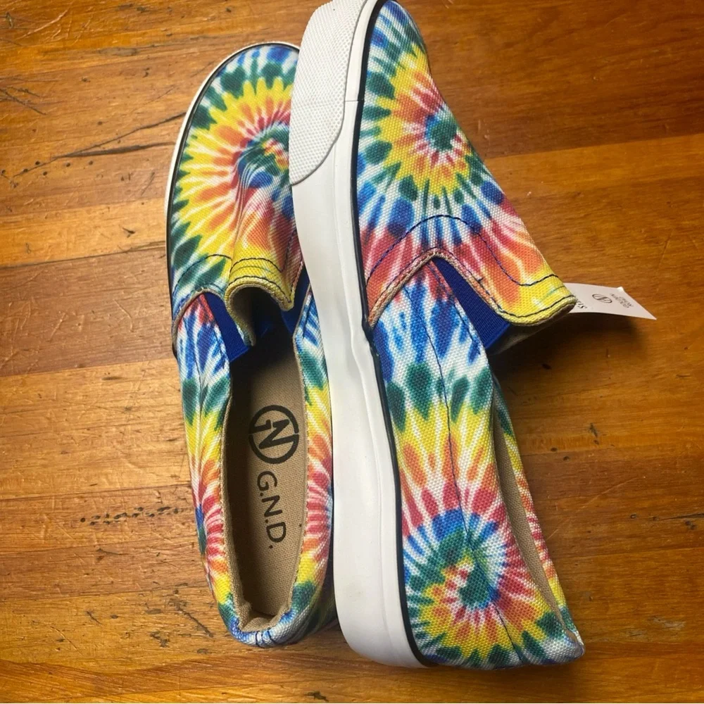 Red and Yellow Tie-Dye Slip-On Flats